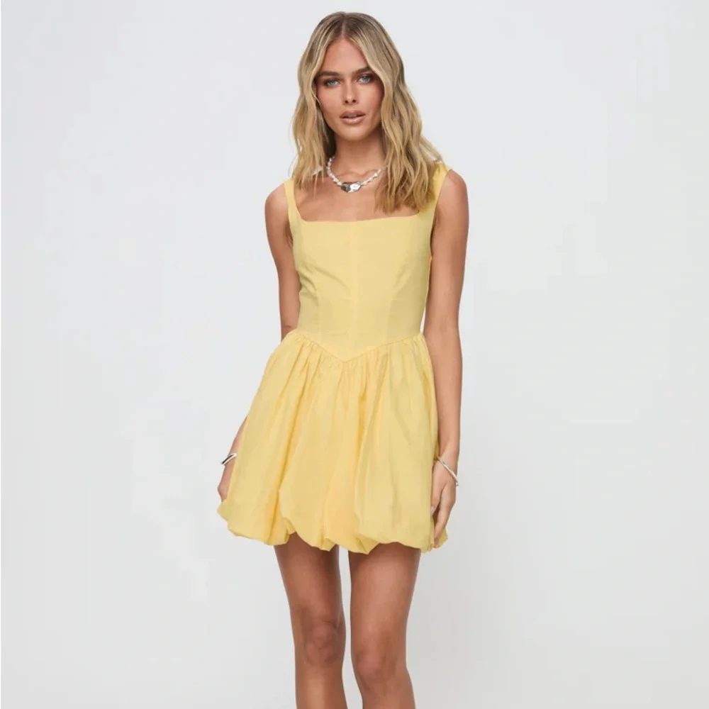 Yellow Bubble Hem Mini Dress - Picture 2 of 6